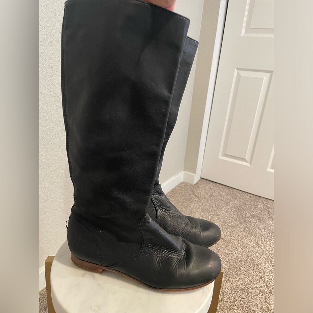 Frye Black Leather Knee High Boots